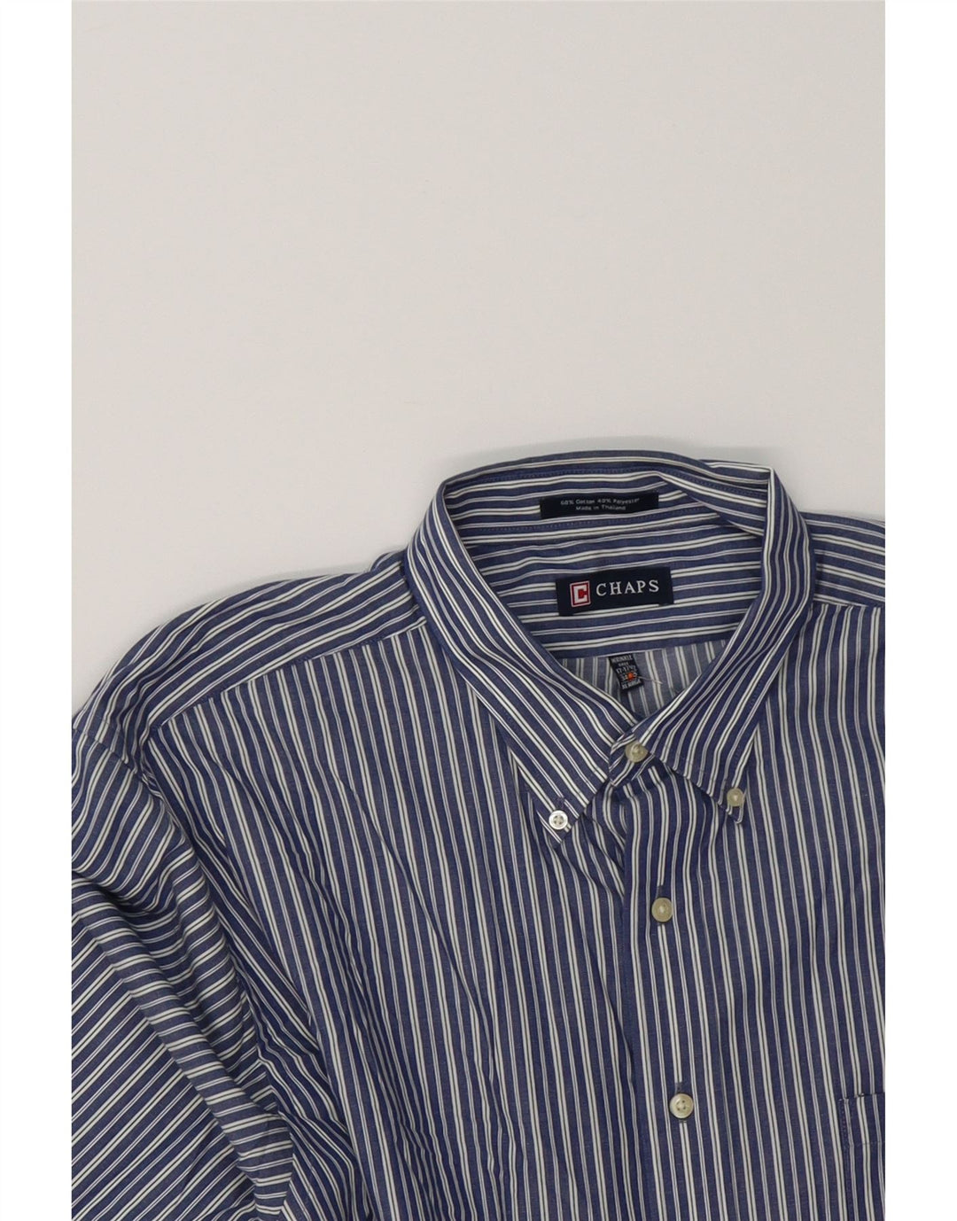 CHAPS Mens Shirt Size 17 1/2 XL Navy Blue Striped Cotton Vintage Chaps and Second-Hand Chaps from Messina Hembry 