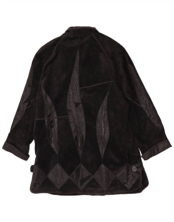Pardesiu supradimensionat din piele intoarsa vintage pentru femei EU 42, mare, neagra, din piele geometrica