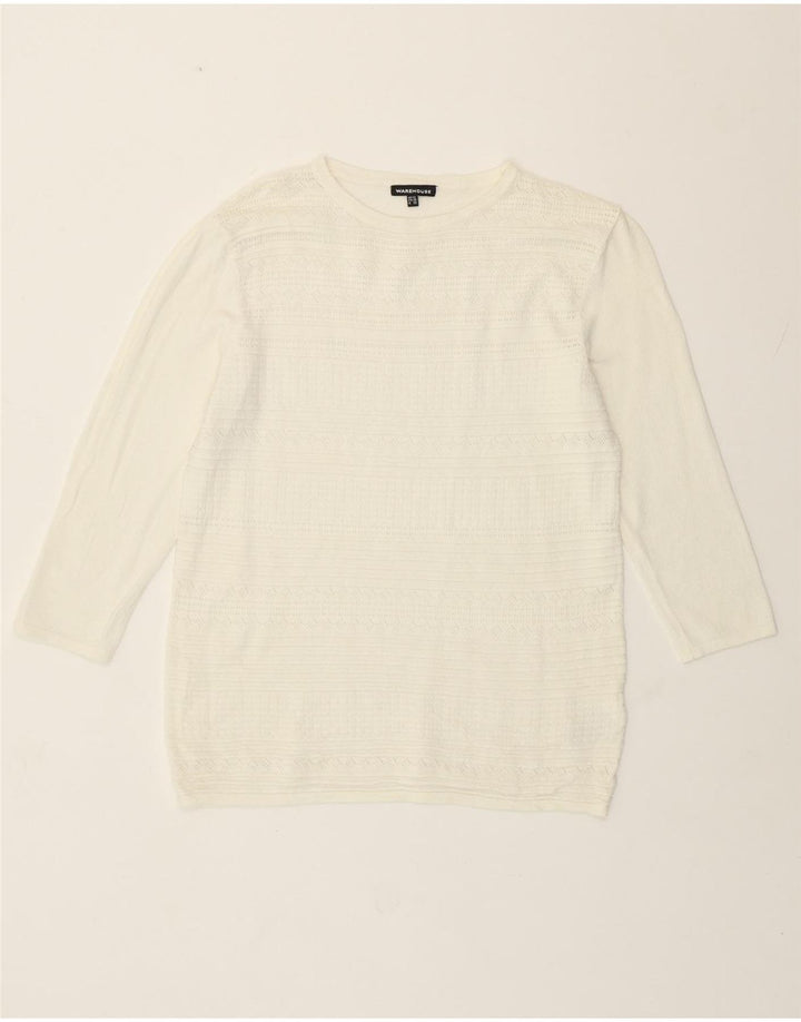 Pulover pentru femei Warehouse cu decolteu triplu UK 12, mediu alb de viscoză