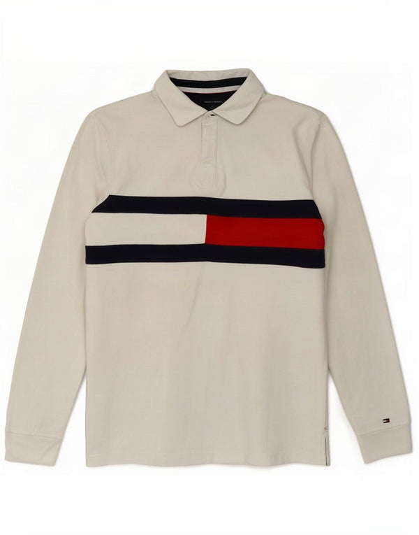 Tricou polo rugby cu mânecă lungă pentru bărbați Tommy Hilfiger, alb mediu, bloc de culoare