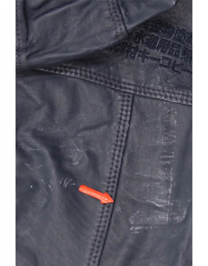 Jachetă de piele cu glugă Superdry pentru femei UK 14 Medium bleumarin din piele