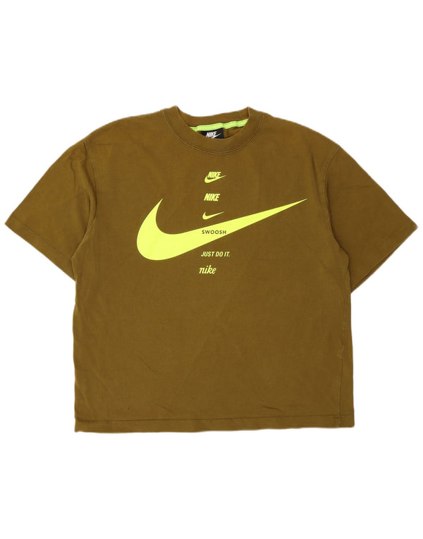 Tricou grafic supradimensionat pentru femei Nike Swoosh Top UK 10 Small Khaki Bumbac