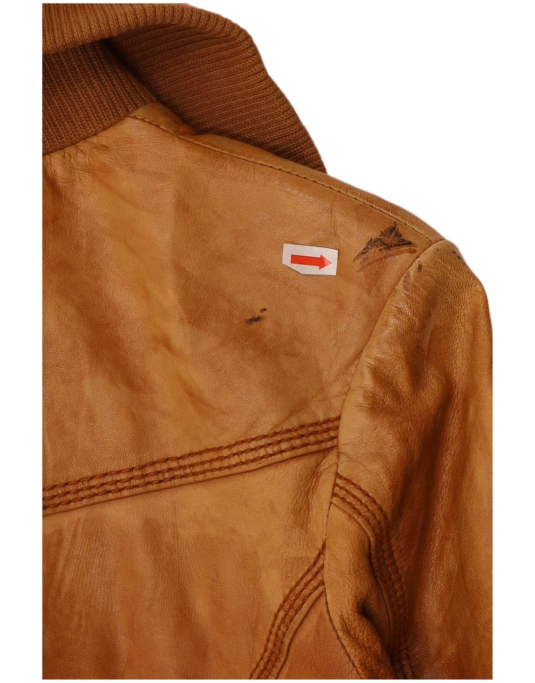 Jachetă de piele pentru femei BERSHKA UK 12 din piele maro medie