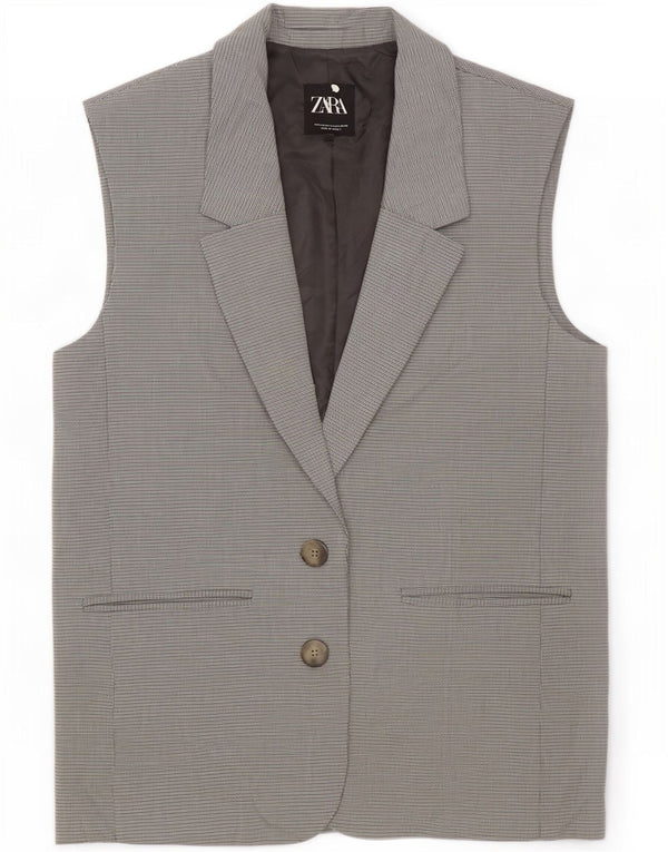 Jachetă blazer supradimensionată fără mâneci pentru femei Zara UK 10, gri mic, carouri