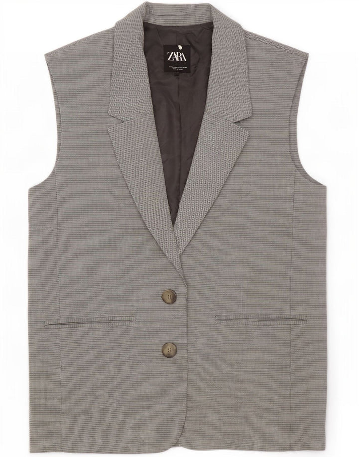 Jachetă blazer supradimensionată fără mâneci pentru femei Zara UK 10, gri mic, carouri