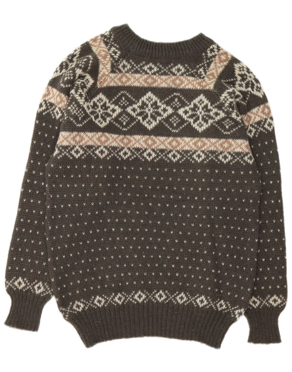 Pulover vintage pentru bărbați cu gâtul turnat, mic, maro, Fair Isle