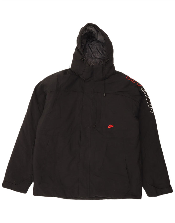 Jachetă căptușită cu glugă grafică Nike pentru bărbați Marea Britanie 42/44 Poliester negru mare