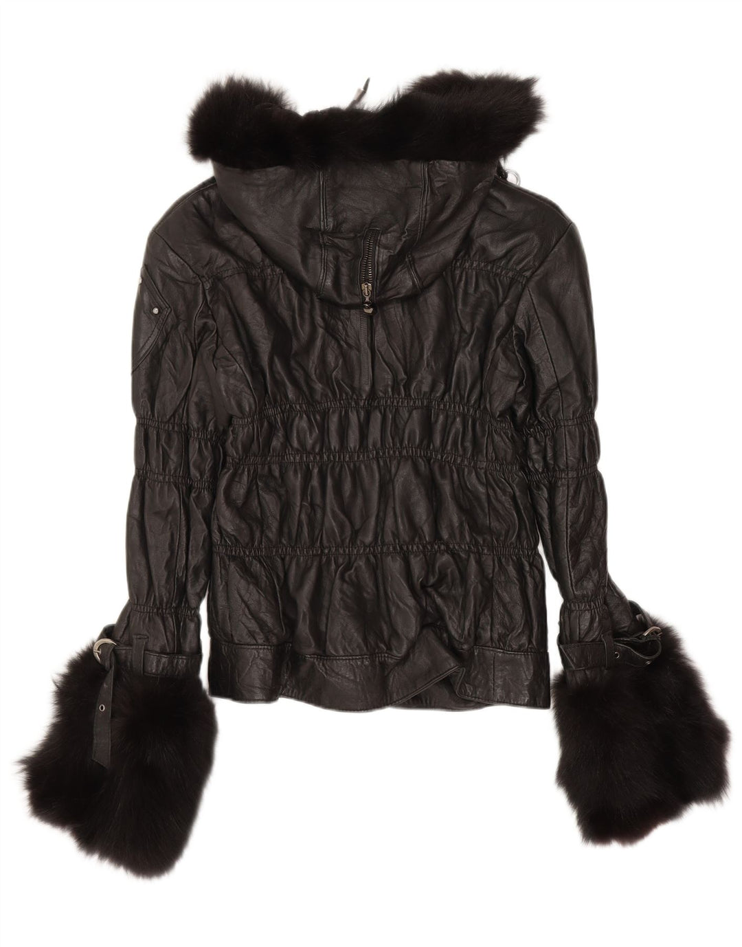 Jachetă de piele pentru femei cu glugă Kor@Kor UK 12 Medium Black