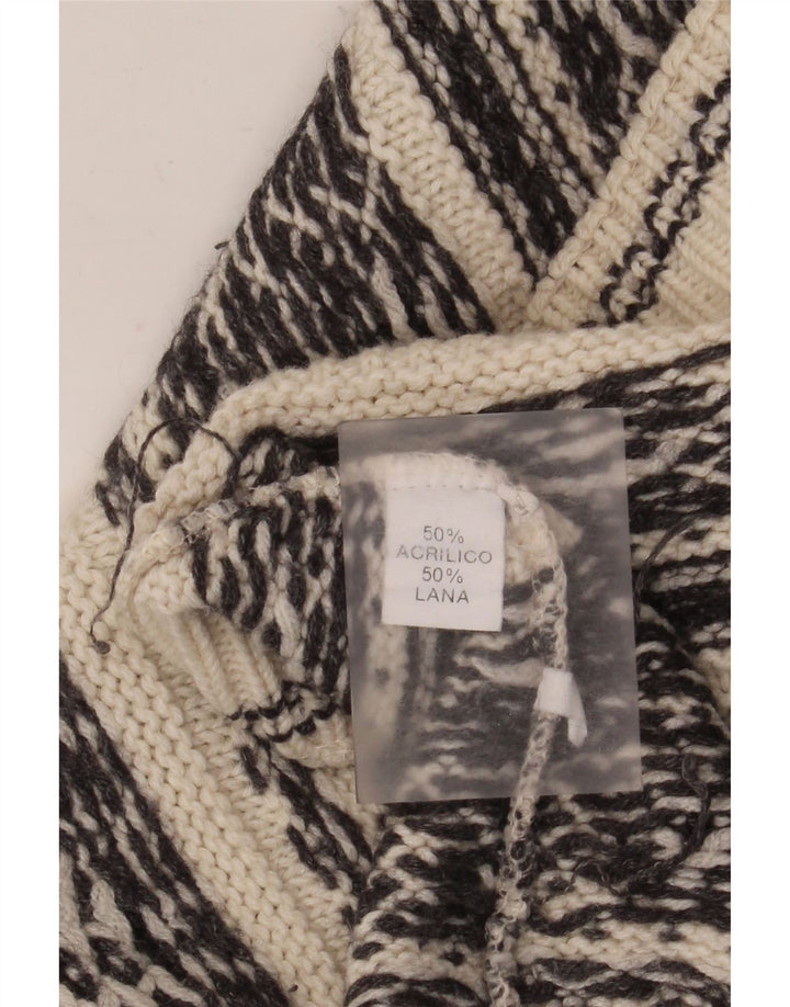 Pulover vintage pentru bărbați cu gât rulat, mediu alb deschis, acrilic Fair Isle