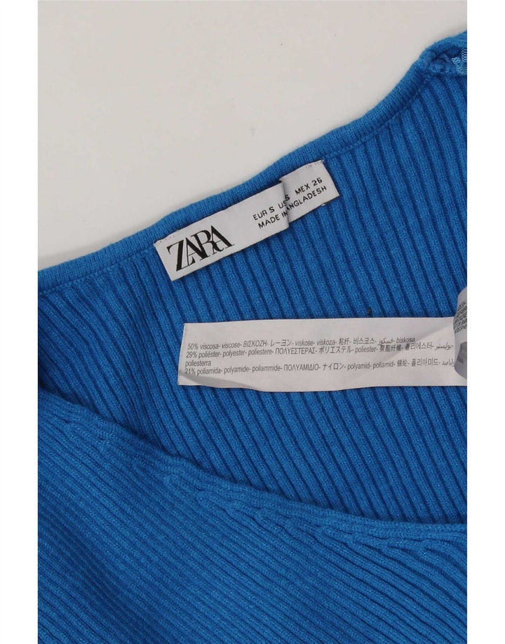 Crop Top cu mânecă lungă pentru femei Zara UK 10 Small Blue Viscose
