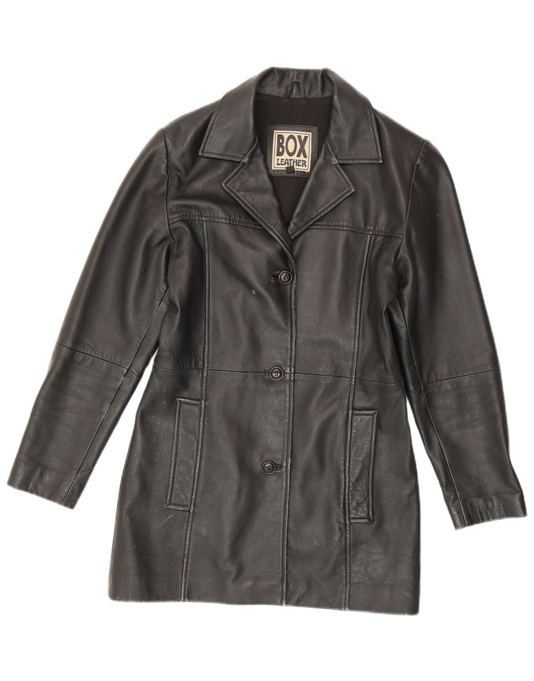 Palton din piele vintage pentru femei UK 14 Piele neagră medie