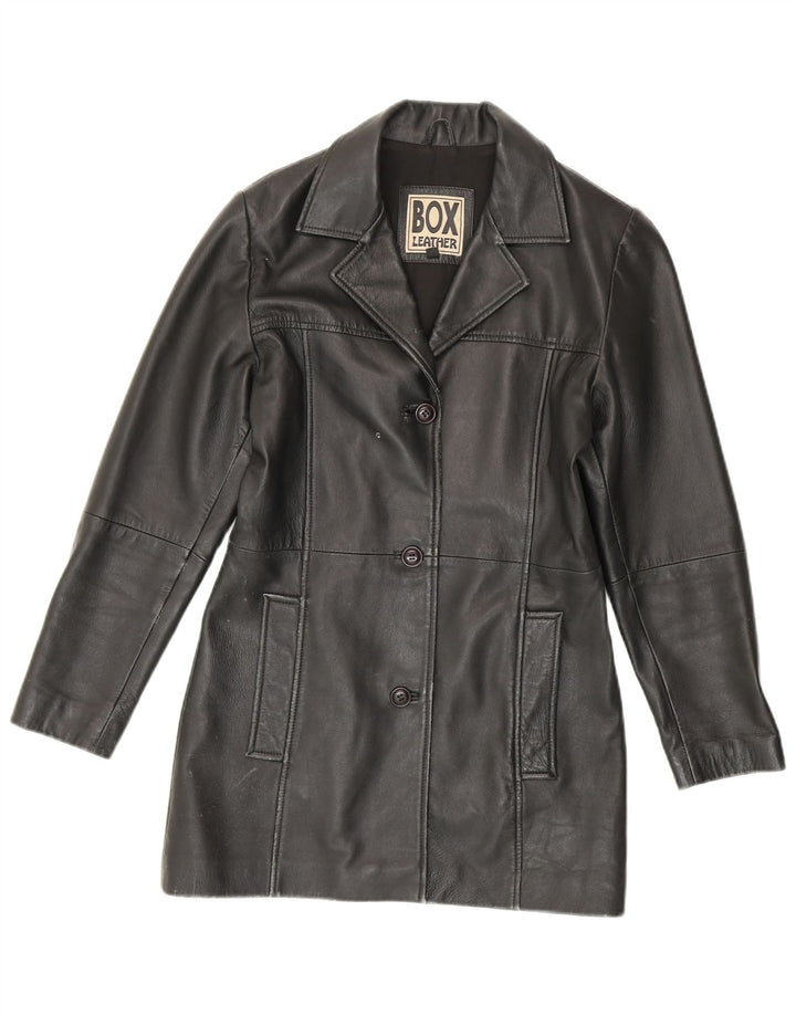 Palton din piele vintage pentru femei UK 14 Piele neagră medie