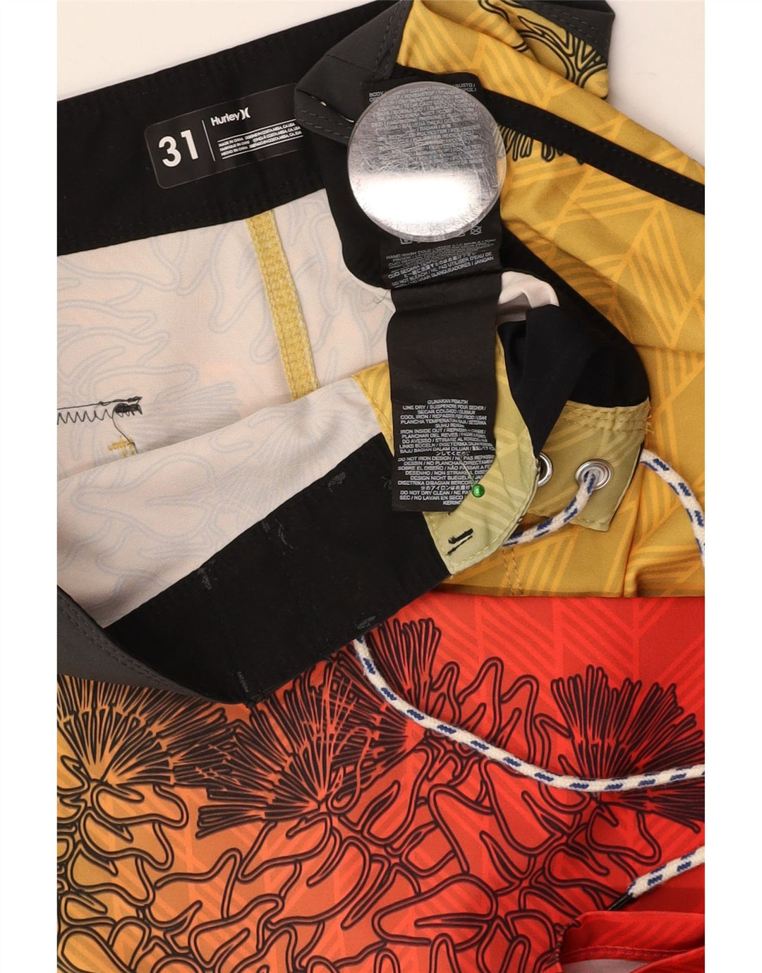 Pantaloni scurți de înot HURLEY pentru bărbați, poliester floral, galben mediu