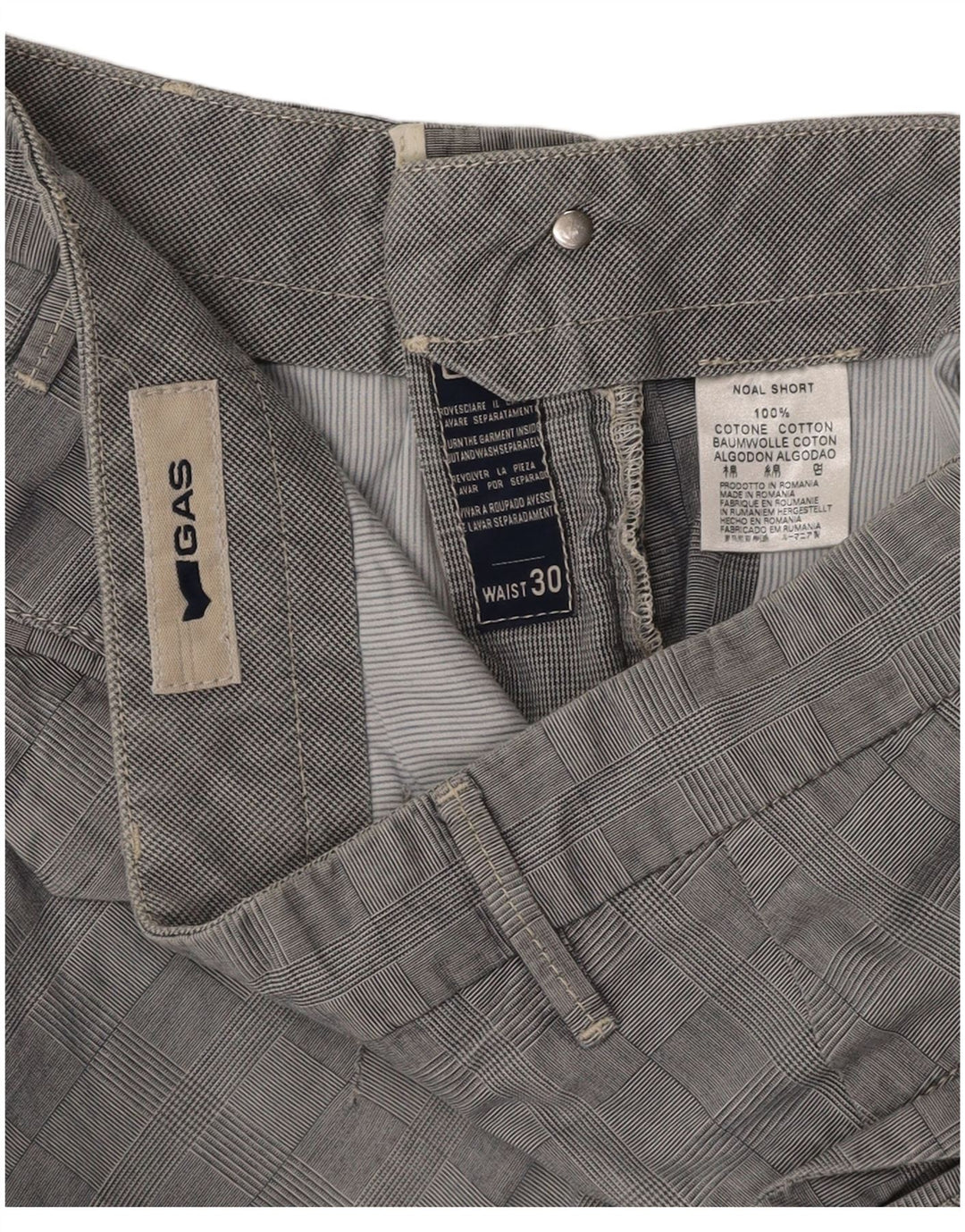 Pantaloni scurți chino pentru bărbați GAS W30, bumbac cu carouri, gri mediu