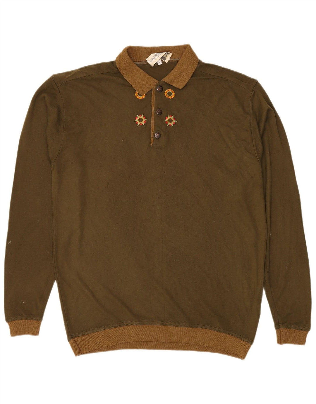 VINTAGE Pulover cu gât polo pentru bărbați, mare, acrilic, kaki