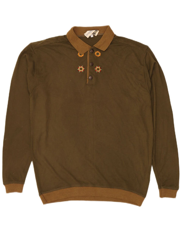 VINTAGE Pulover cu gât polo pentru bărbați, mare, acrilic, kaki