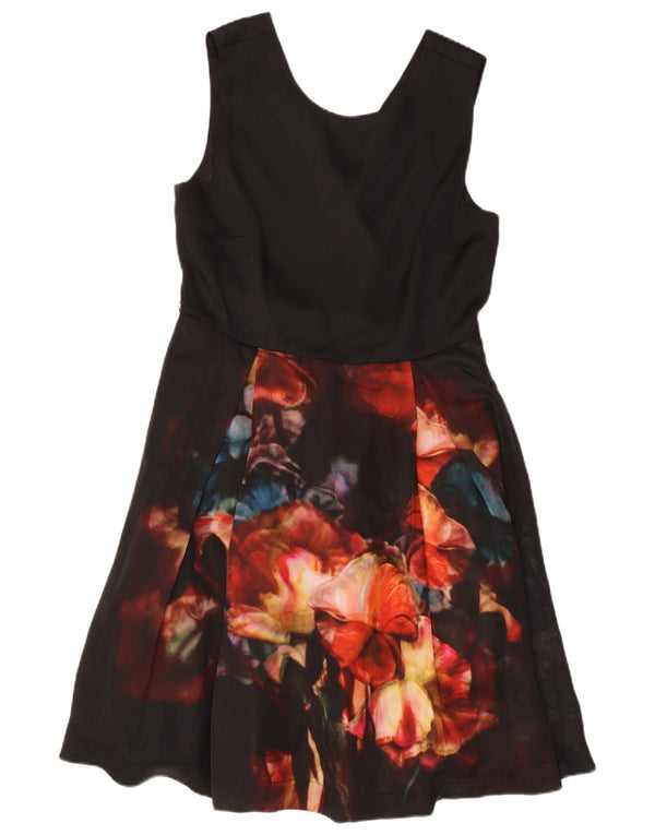 Ted Baker Womens Sleeveless A-Line Dress Size 3 Medium Black Floral