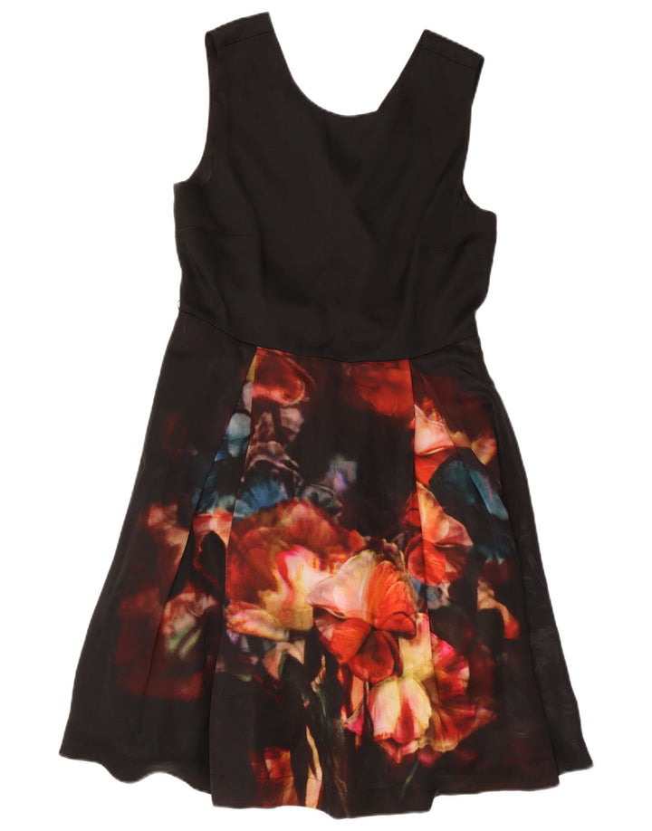 Rochie Ted Baker pentru femei, fără mâneci, în formă de A, mărimea 3, medie, neagră, florală