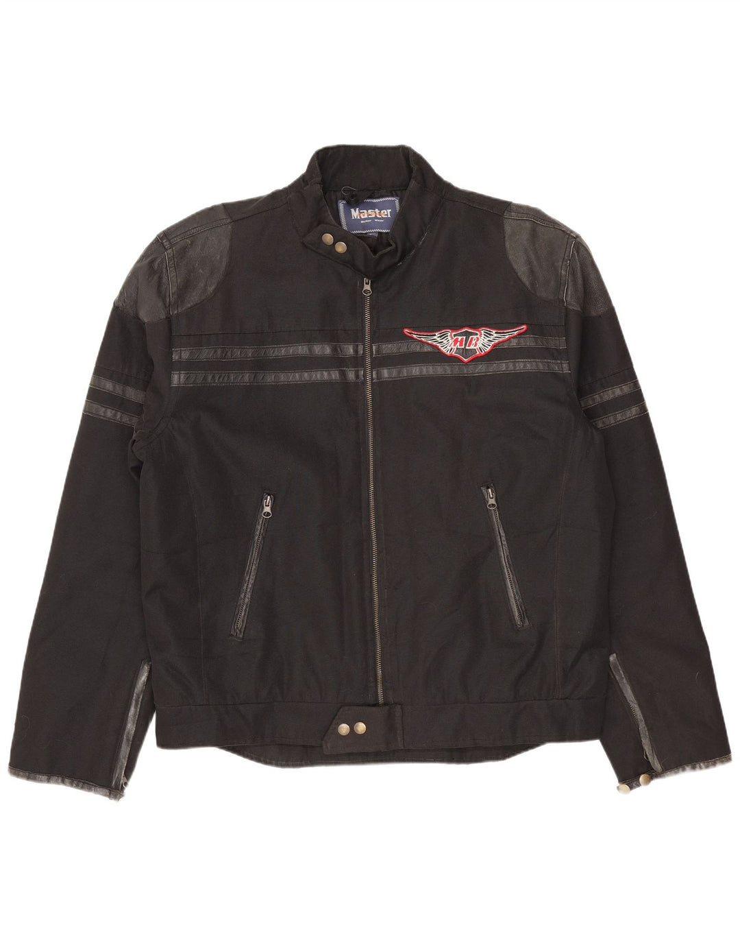 Jachetă de motociclist grafică pentru bărbați Master UK 40, mare, negru, nailon