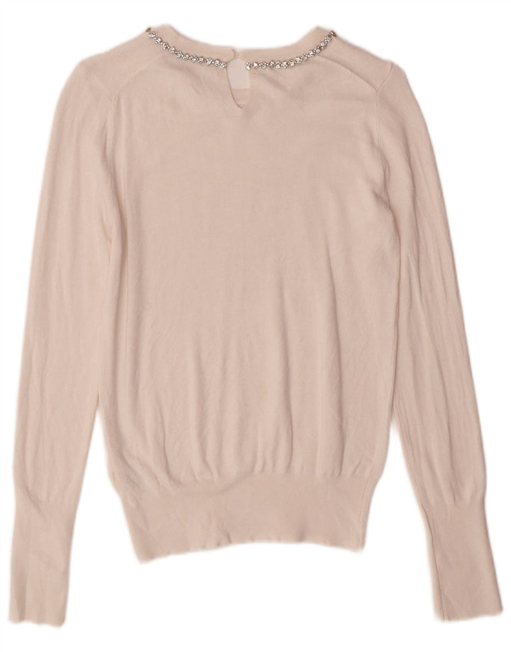 Pulover pentru femeie Zara cu gât de barcă UK 10 mic din viscoză albă