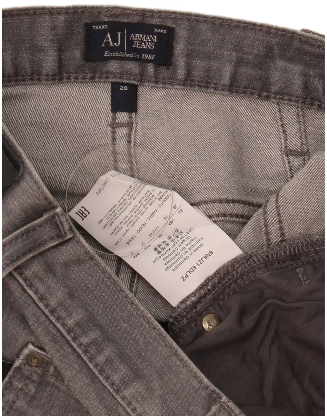 Blugi slim pentru bărbați Armani W28 L29 bumbac gri