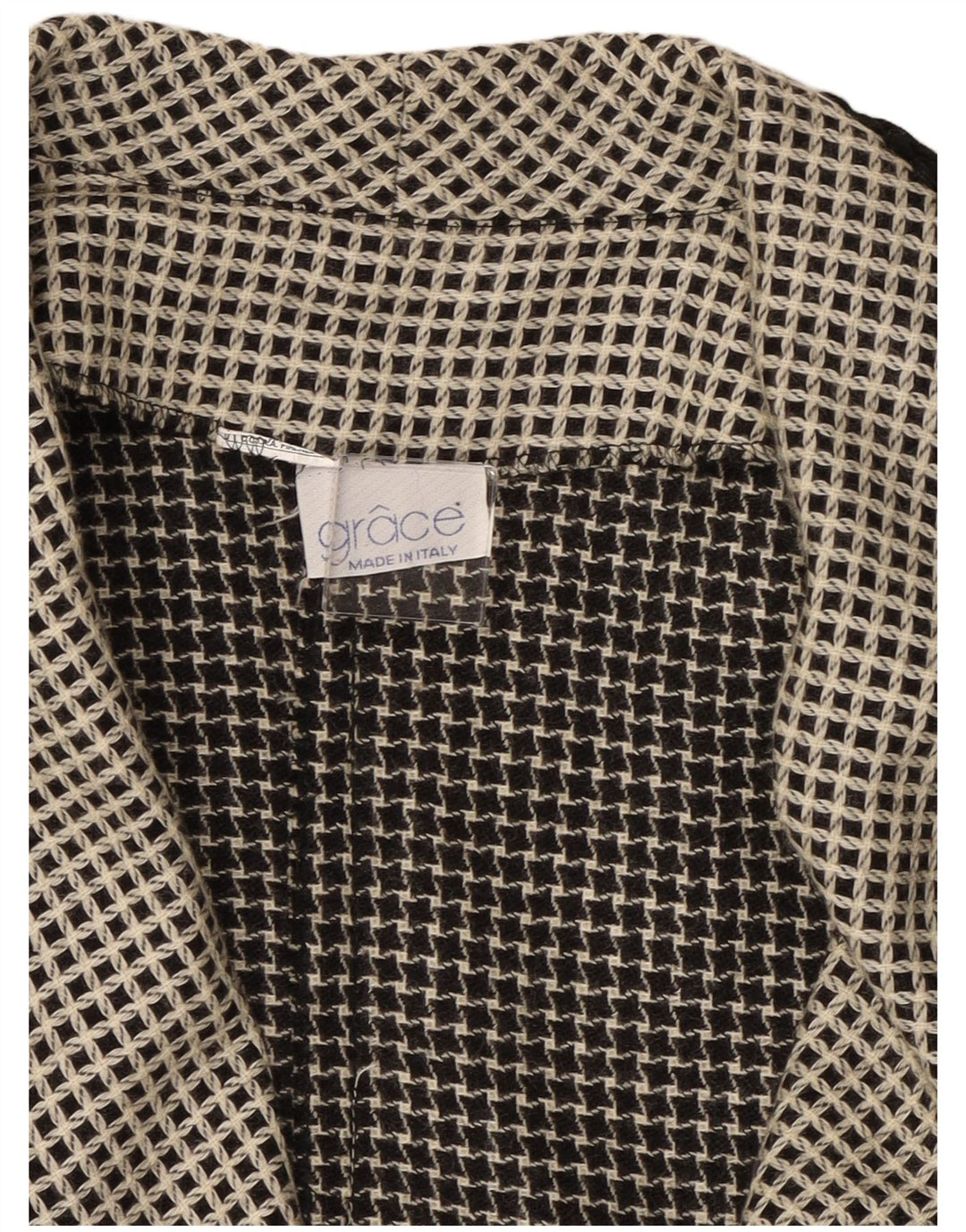 VINTAGE Womens 3/4 Sleeve Double Breasted Coat UK 14 Large Grey Check