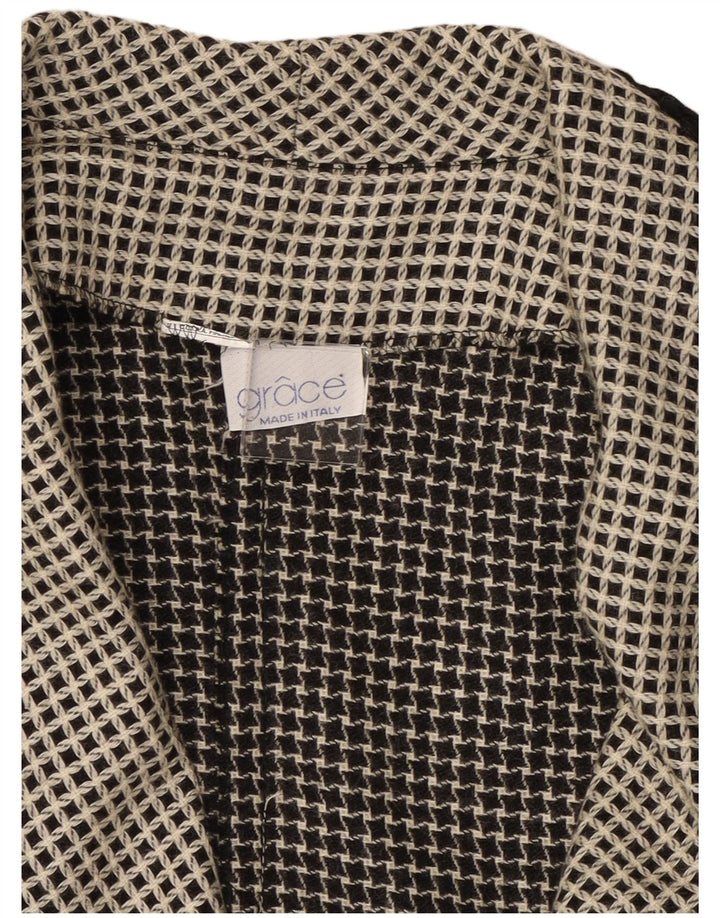 VINTAGE Womens 3/4 Sleeve Double Breasted Coat UK 14 Large Grey Check