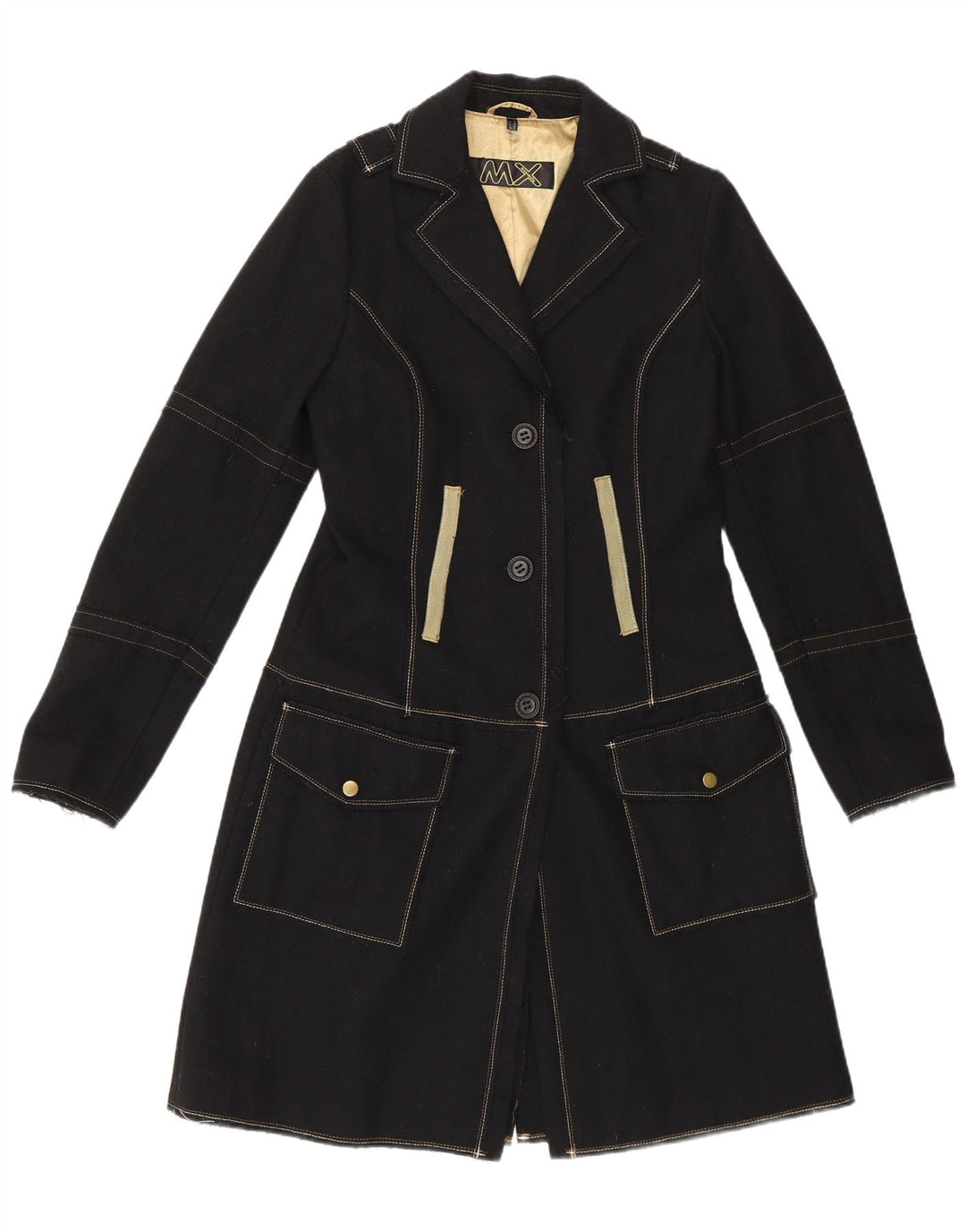 Pardesiu militar vintage pentru femei UK 10, mic, negru, clasic