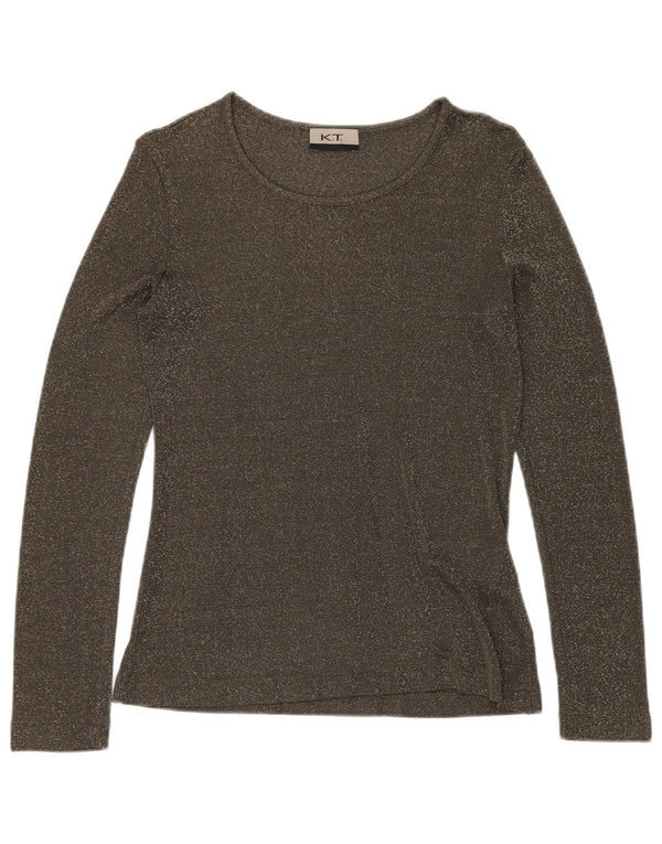 VINTAGE Top pentru femei cu mânecă lungă UK 12 Medium Green Flecked Viscose