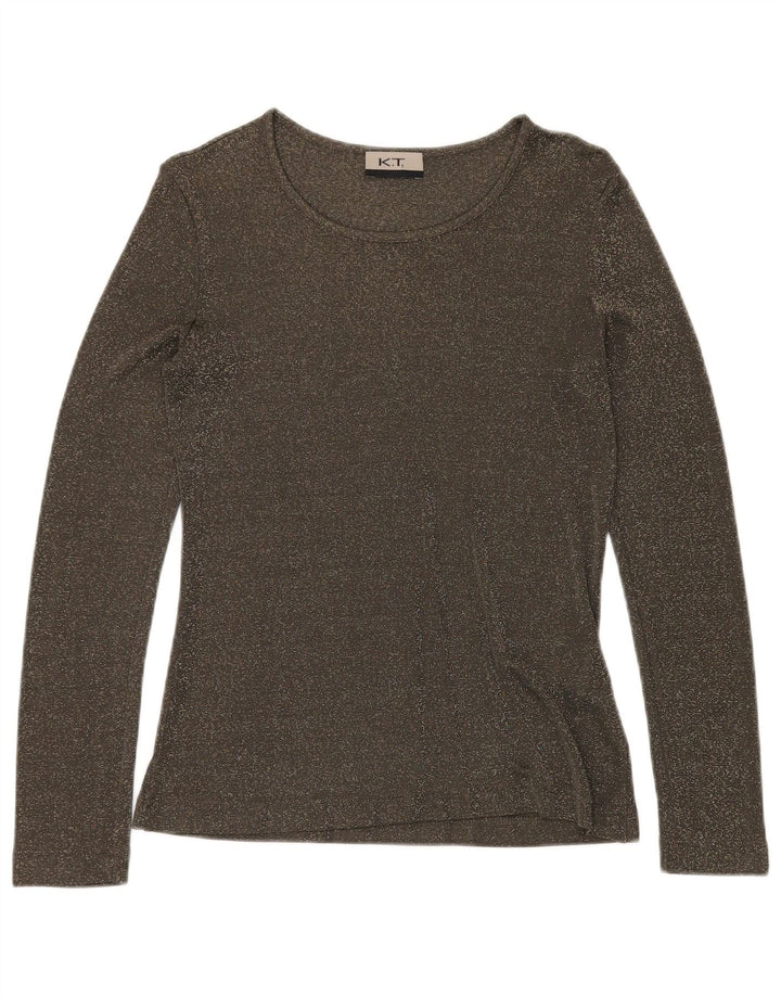 VINTAGE Top pentru femei cu mânecă lungă UK 12 Medium Green Flecked Viscose