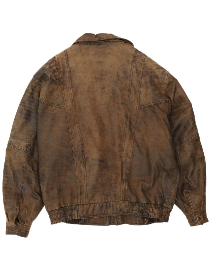 B&S Exclusive Mens Bomber Leather Jacket UK 42 XL Brown Leather Jacket