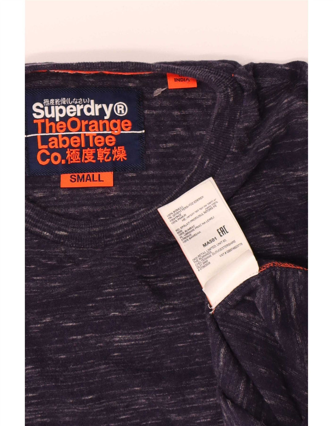 Top pentru bărbați Superdry cu mânecă lungă, mic, albastru marine, bumbac cu pete