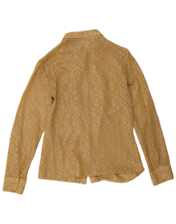 Vintage Womens Lace Shirt Blouse UK 12 Medium Gold Floral