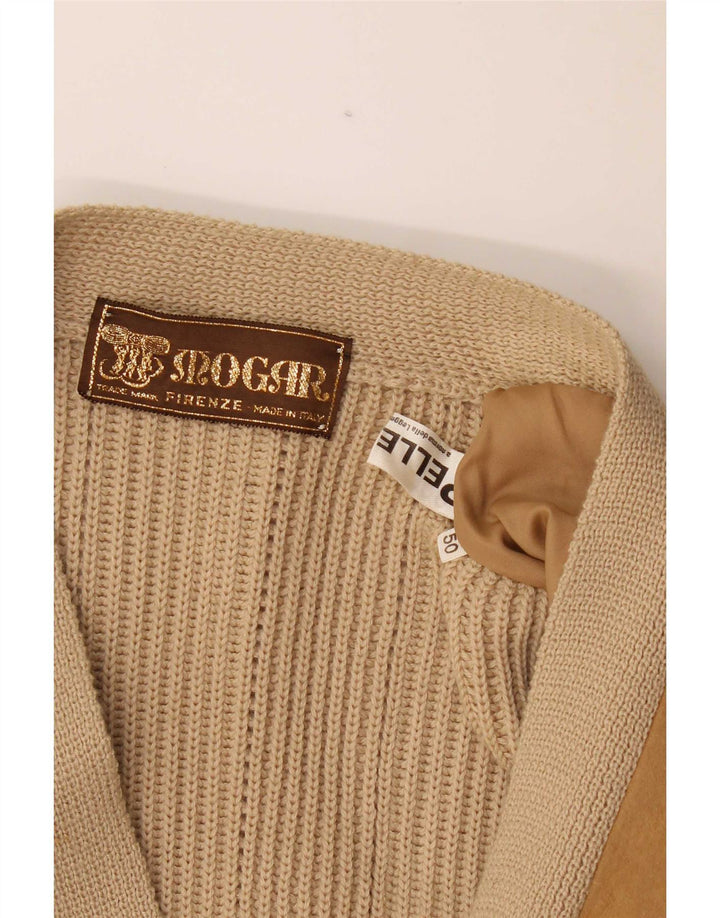 Pulover Cardigan Vintage Bărbați IT 50 Medium Bej Piele