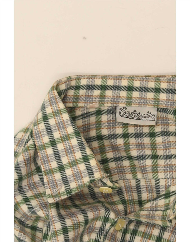 Cămașă de flanel vintage pentru bărbați, poliester cu carouri mici, verde