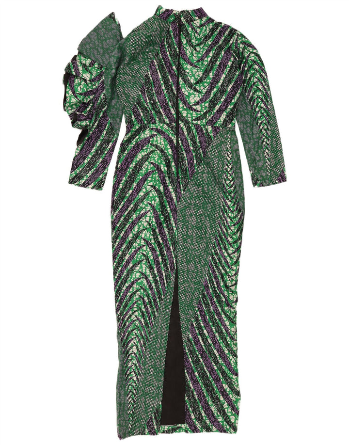 Rochie maxi cu model abstract pentru femei vintage UK 12 verde mediu