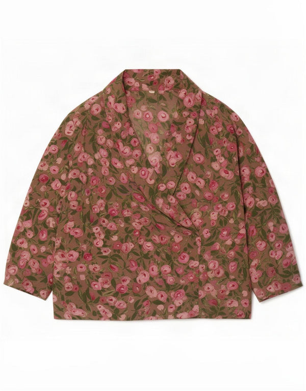 Bluză vintage cu mânecă lungă pentru femei UK 18 XL Kaki Floral