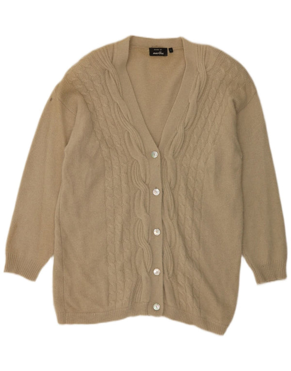 Pulover cardigan cu paragate vintage pentru femei UK 16 mare, bej, lână de miel