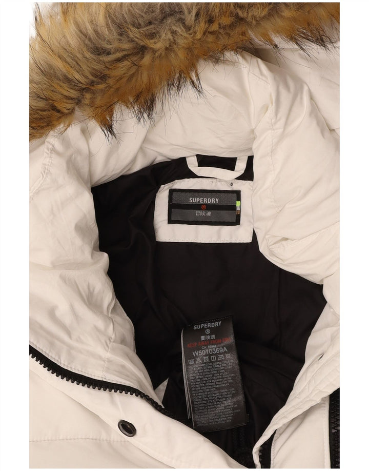 SUPERDRY Jachetă căptușită cu glugă pentru femei UK 14 Poliester alb mediu