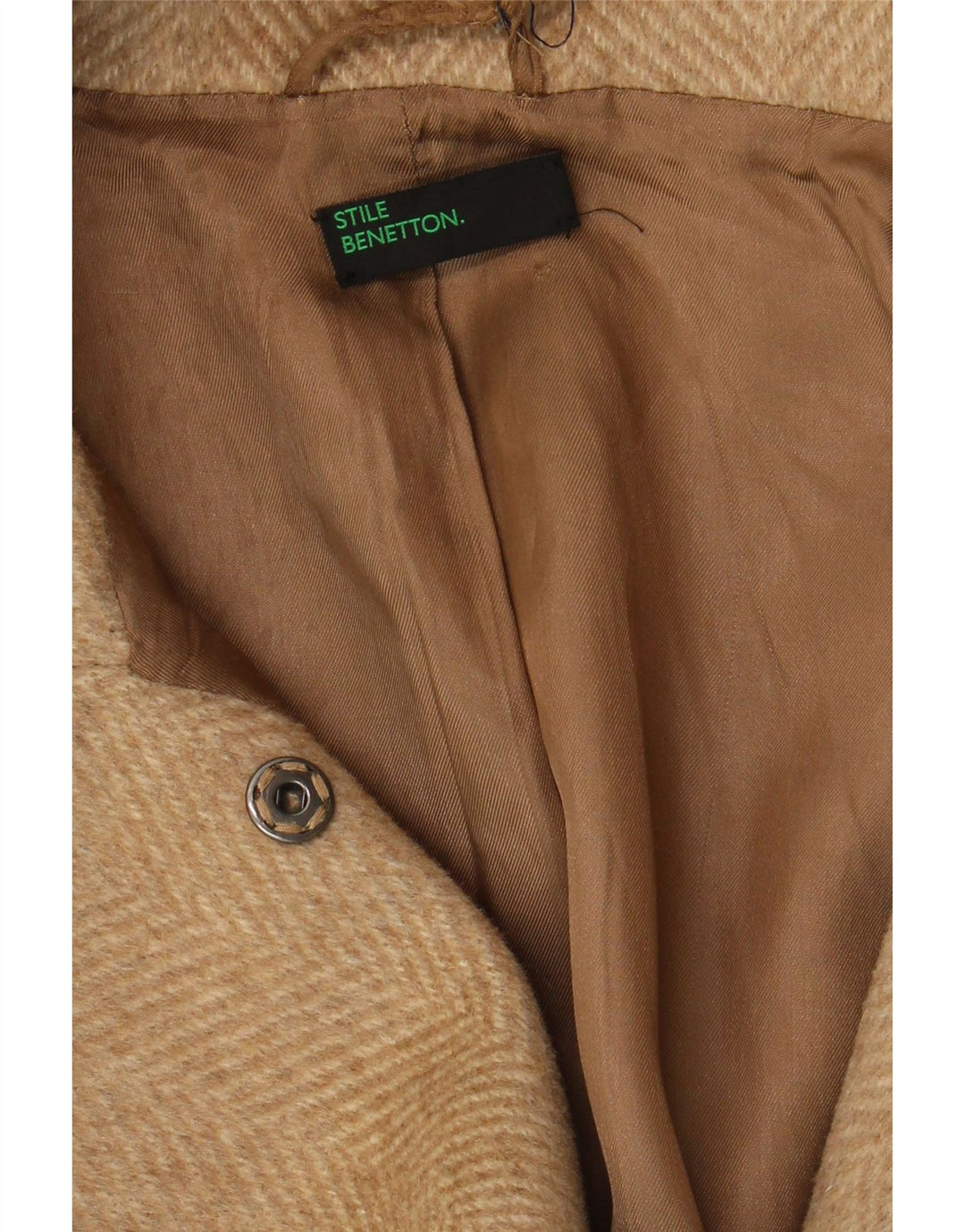 BENETTON Womens Double Breasted Coat IT 48 XL Beige Herringbone Wool Vintage Benetton and Second-Hand Benetton from Messina Hembry 