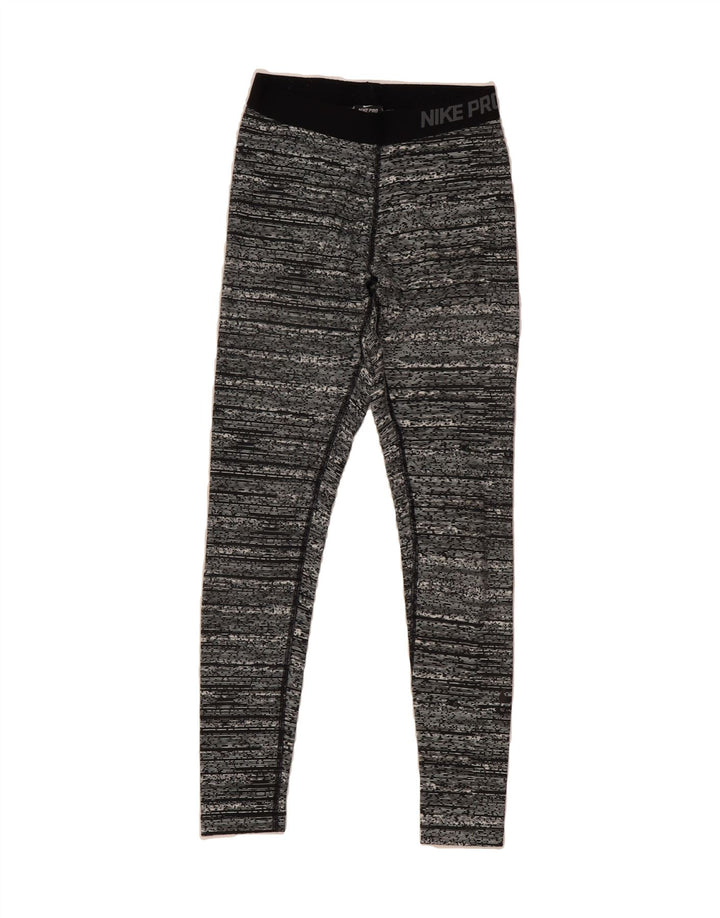 NIKE Womens Dri Fit Graphic Leggings UK 10 Small Grey Striped Vintage Nike and Second-Hand Nike from Messina Hembry 