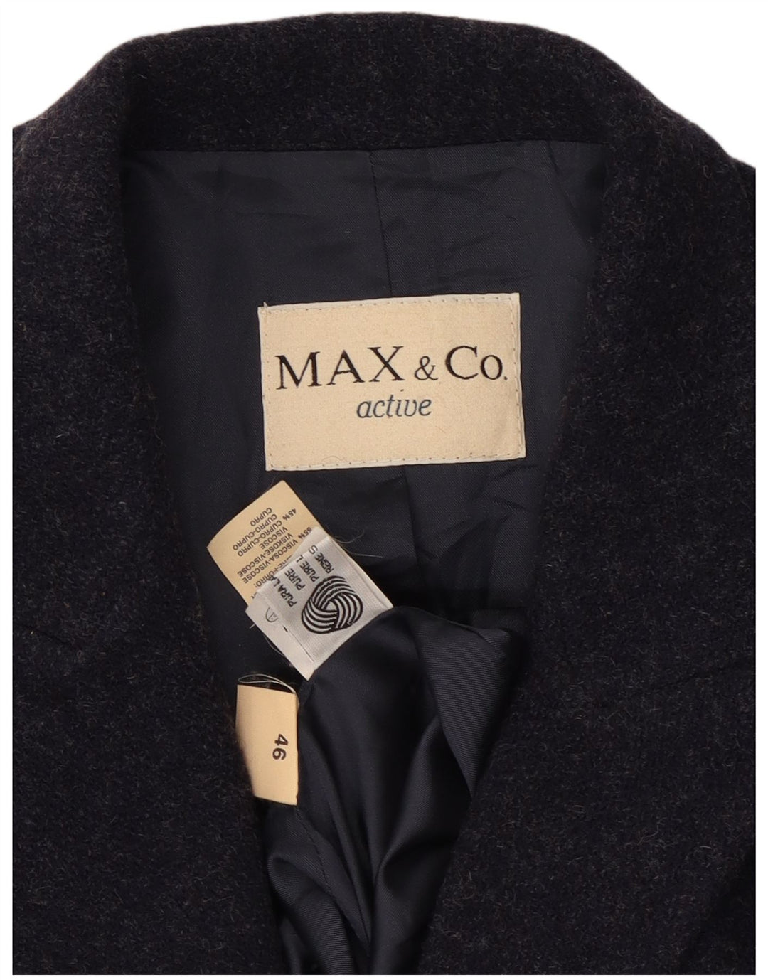Jachetă pentru femei MAX & CO. Blazer cu 3 nasturi IT 46 Mare Lână bleumarin