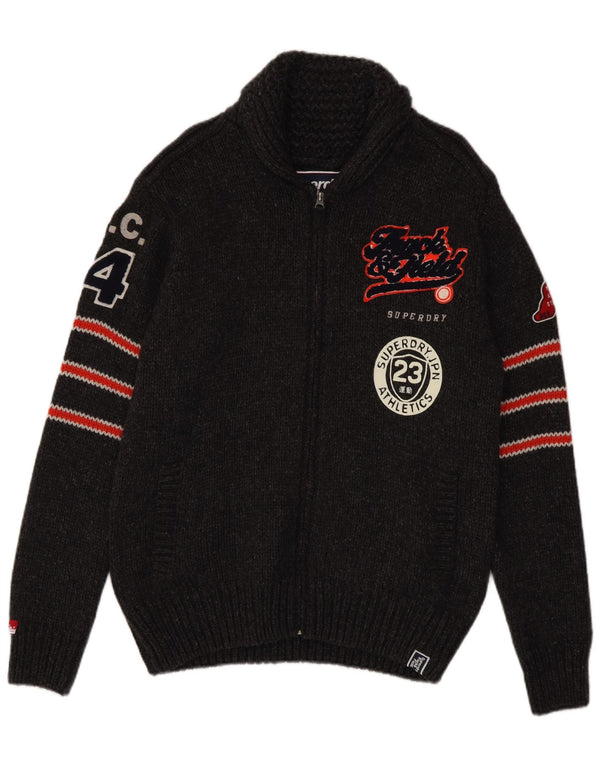 Pulover cardigan grafic pentru bărbați Superdry XL, gri cu dungi acrilice