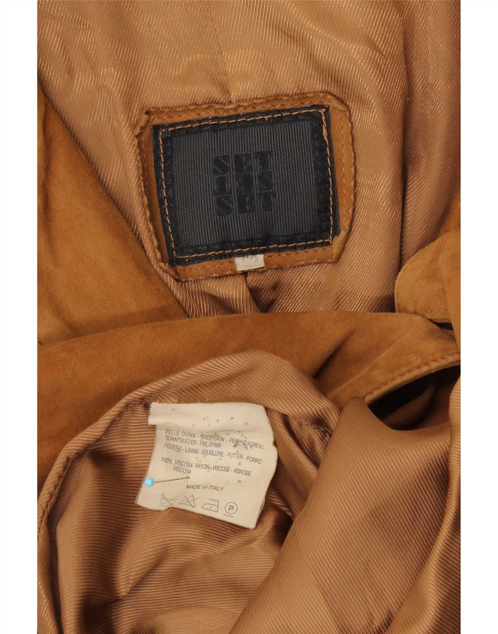 Jachetă vintage pentru bărbați cu 3 nasturi din piele intoarsa IT 50 din piele maro mare