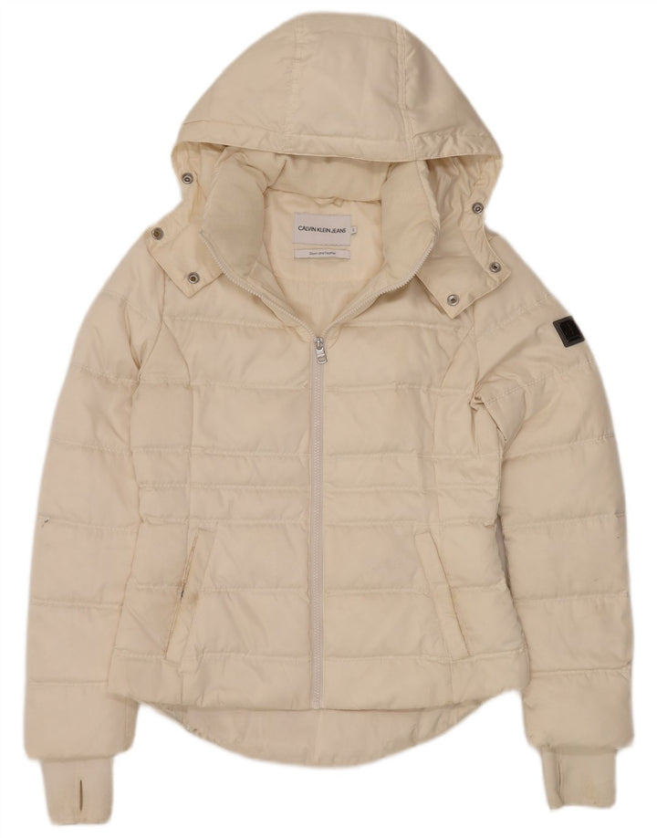 Jachetă căptușită supradimensionată pentru femei CALVIN KLEIN JEANS UK 10 Small Off White