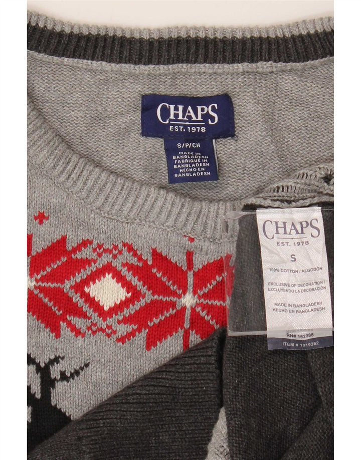 Pulover Chaps pentru bărbați, cu gât de barcă, mic, gri, bumbac Fair Isle