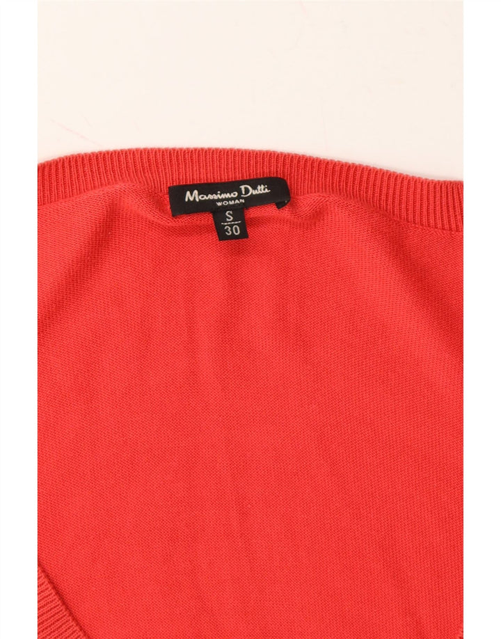 MASSIMO DUTTI Womens V-Neck Jumper Sweater UK 8 Small Red Cotton Vintage Massimo Dutti and Second-Hand Massimo Dutti from Messina Hembry 