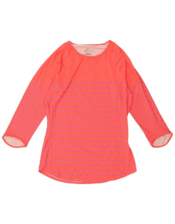 Top cu mâneci 3/4 NIKE Dri Fit pentru femei UK 10, poliester cu dungi roz mici