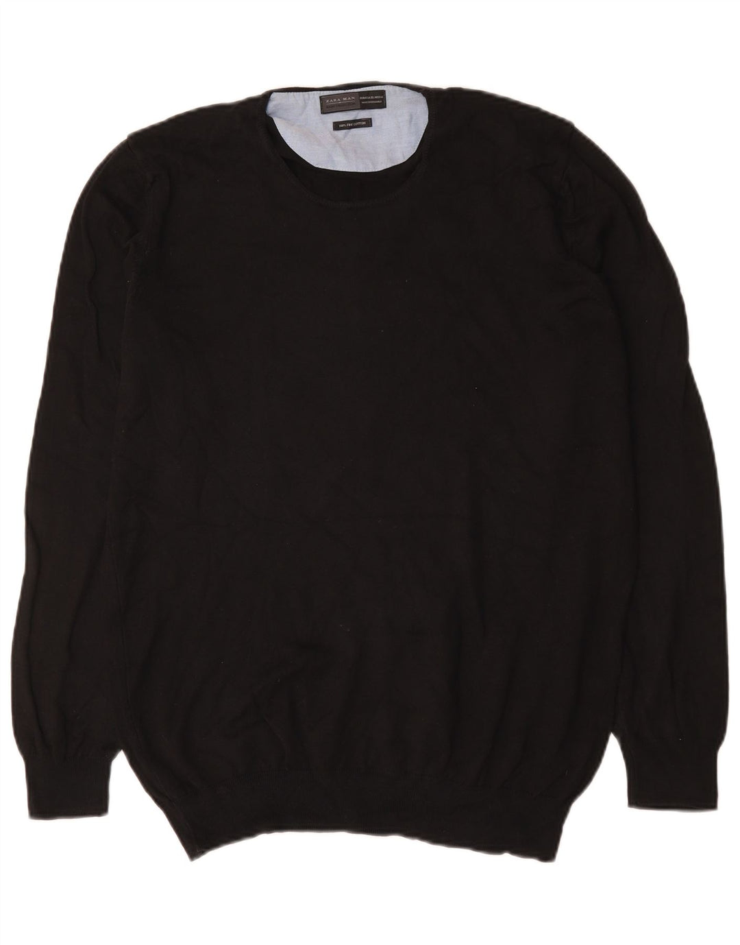 Pulover pentru bărbați Zara, cu gât crew, XL, bumbac negru