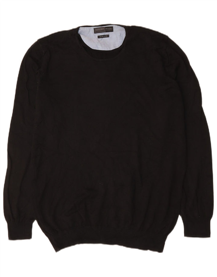 Pulover pentru bărbați Zara, cu gât crew, XL, bumbac negru